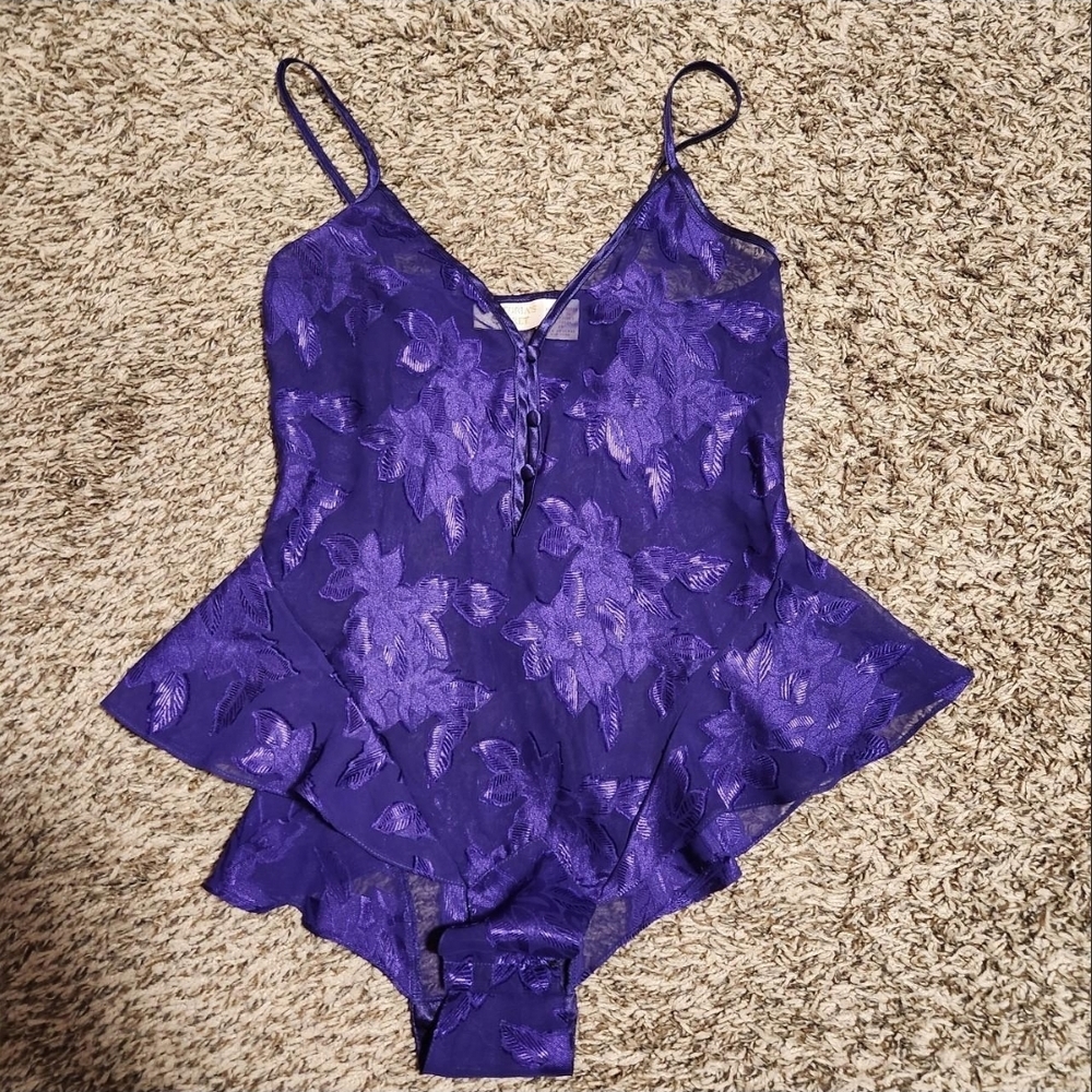 Victoria's Secret Purple Floral Lace Peplum Bodysuit